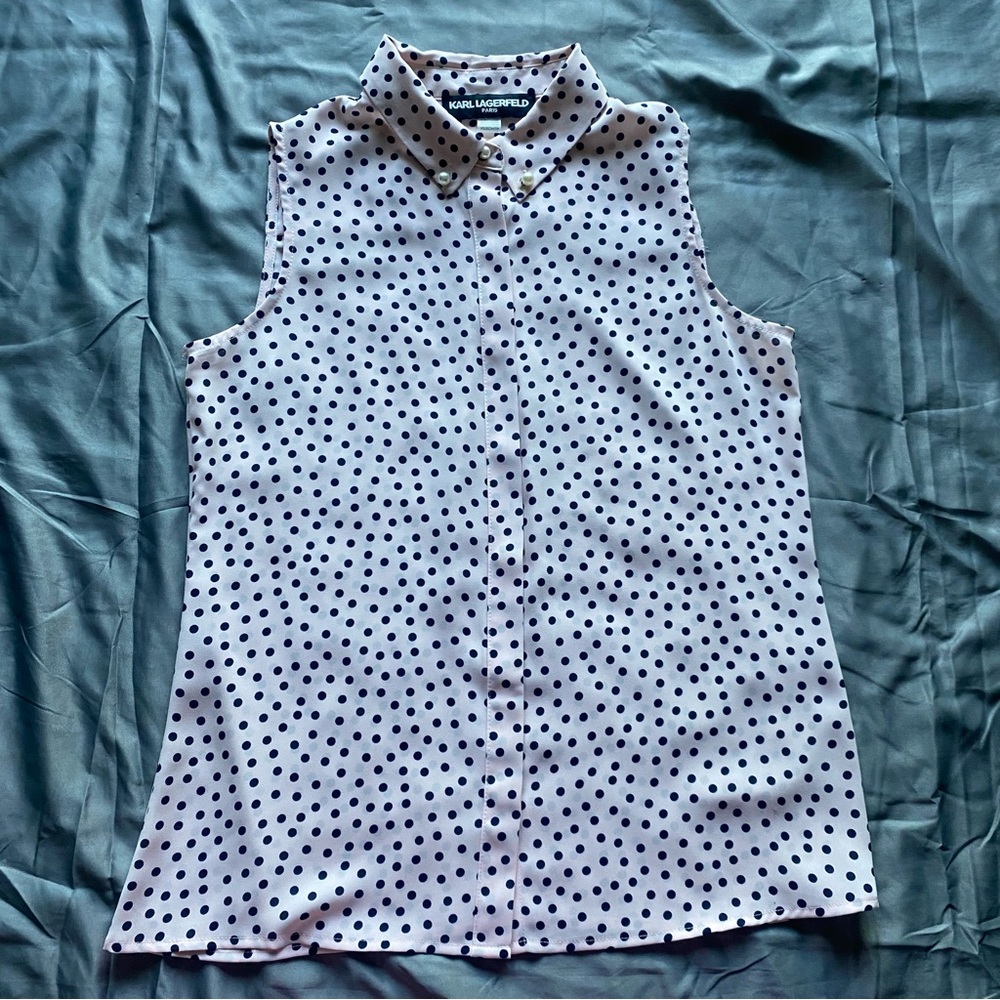 Karl Lagerfeld Blush Pink and Navy Blue Blouse